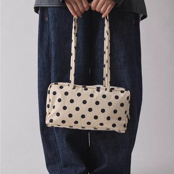 BAGGU Handbags - BAGGU Cream and Black Polka Dot - Nylon Bowler Bag